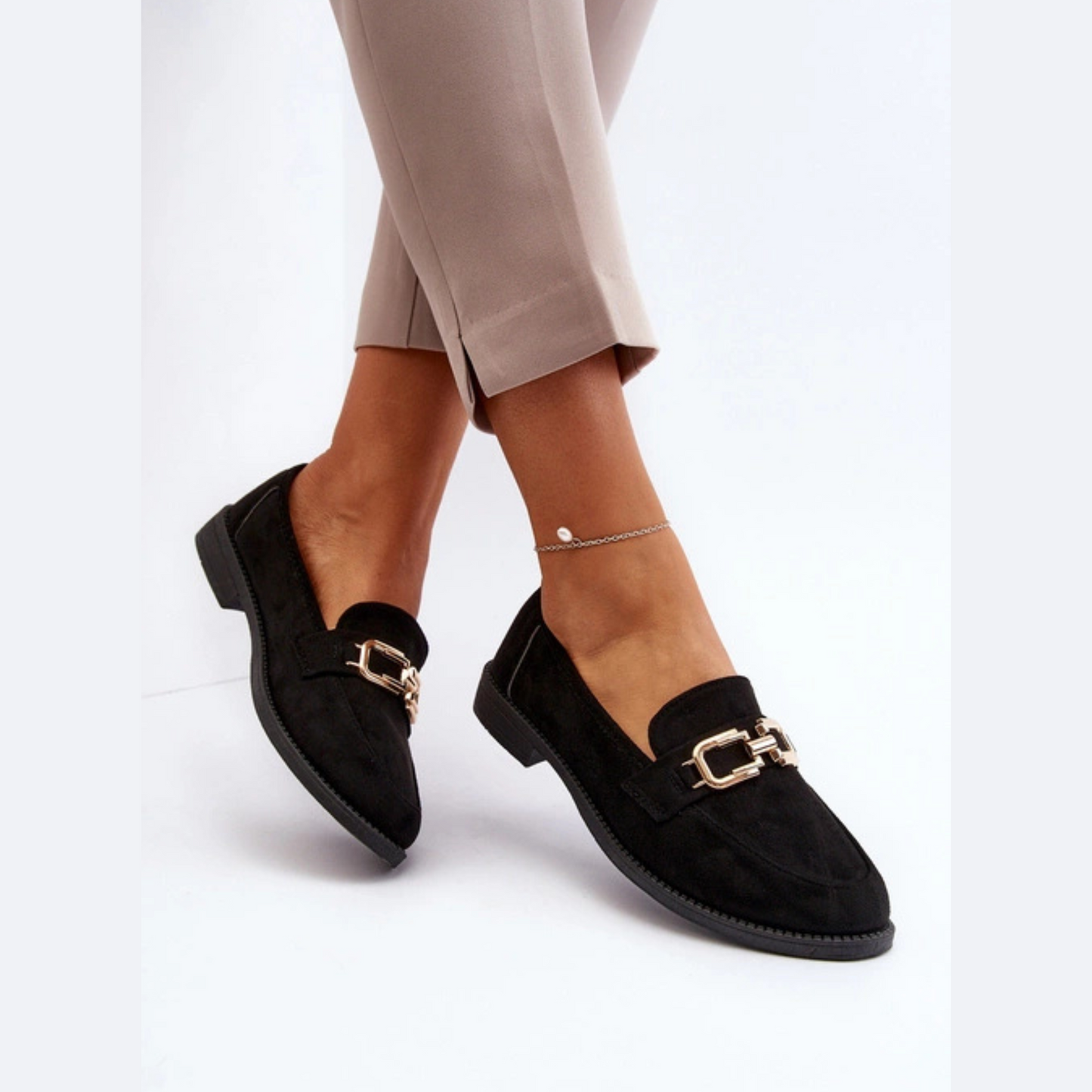 Mocassins cuir véritable avec détails en métal