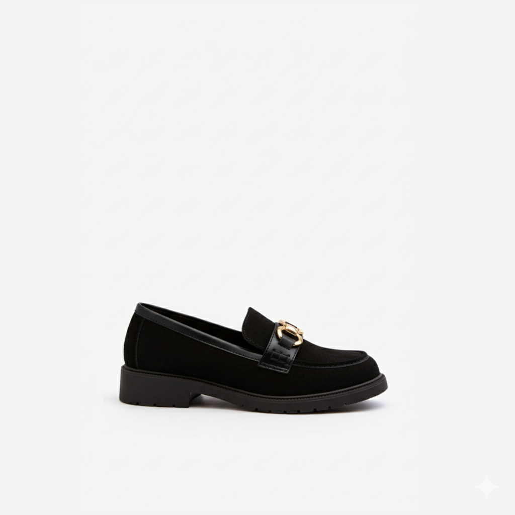 Loafers femmes –classique avec talon bas et boucle dorée