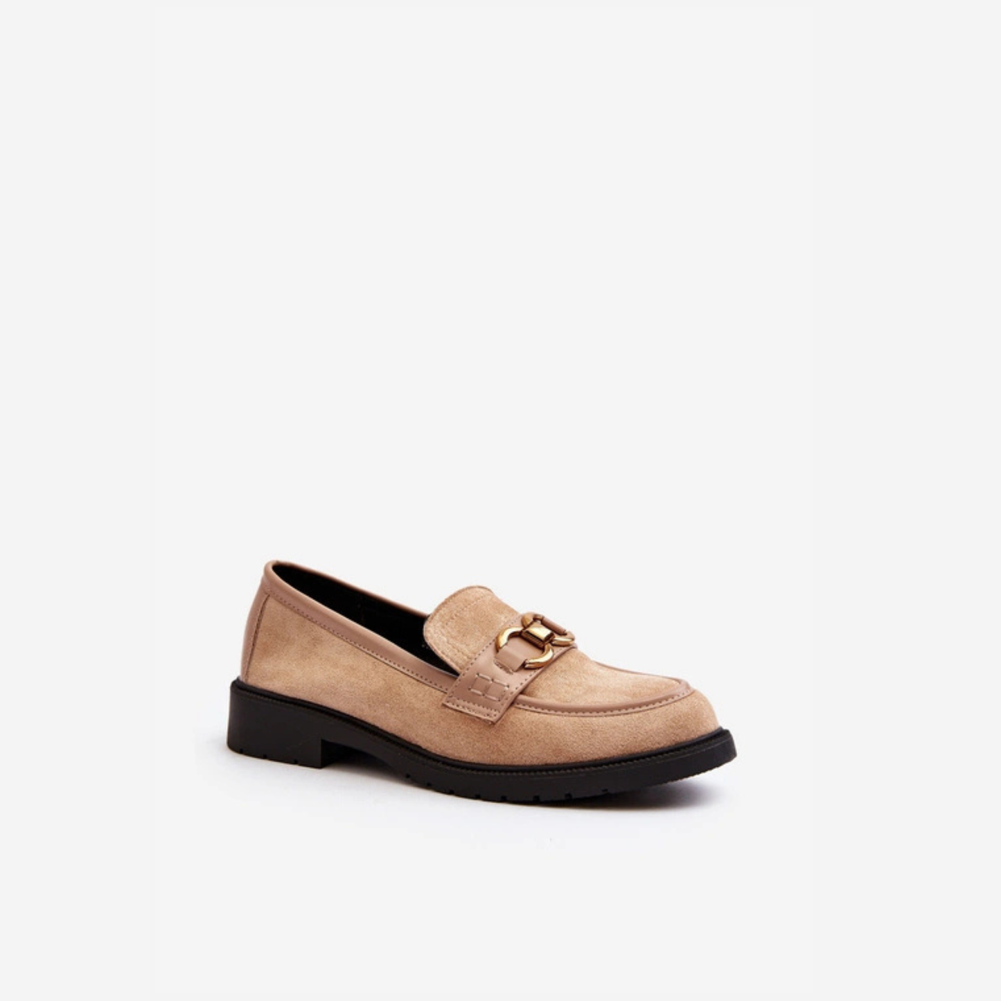 Loafers femmes –classique avec talon bas et boucle dorée