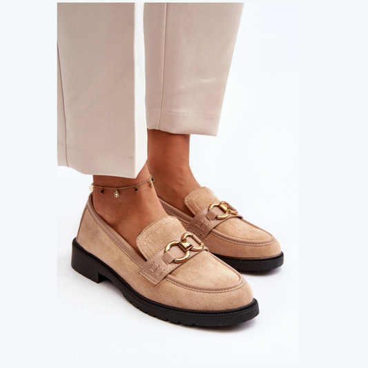 Loafers femmes –classique avec talon bas et boucle dorée