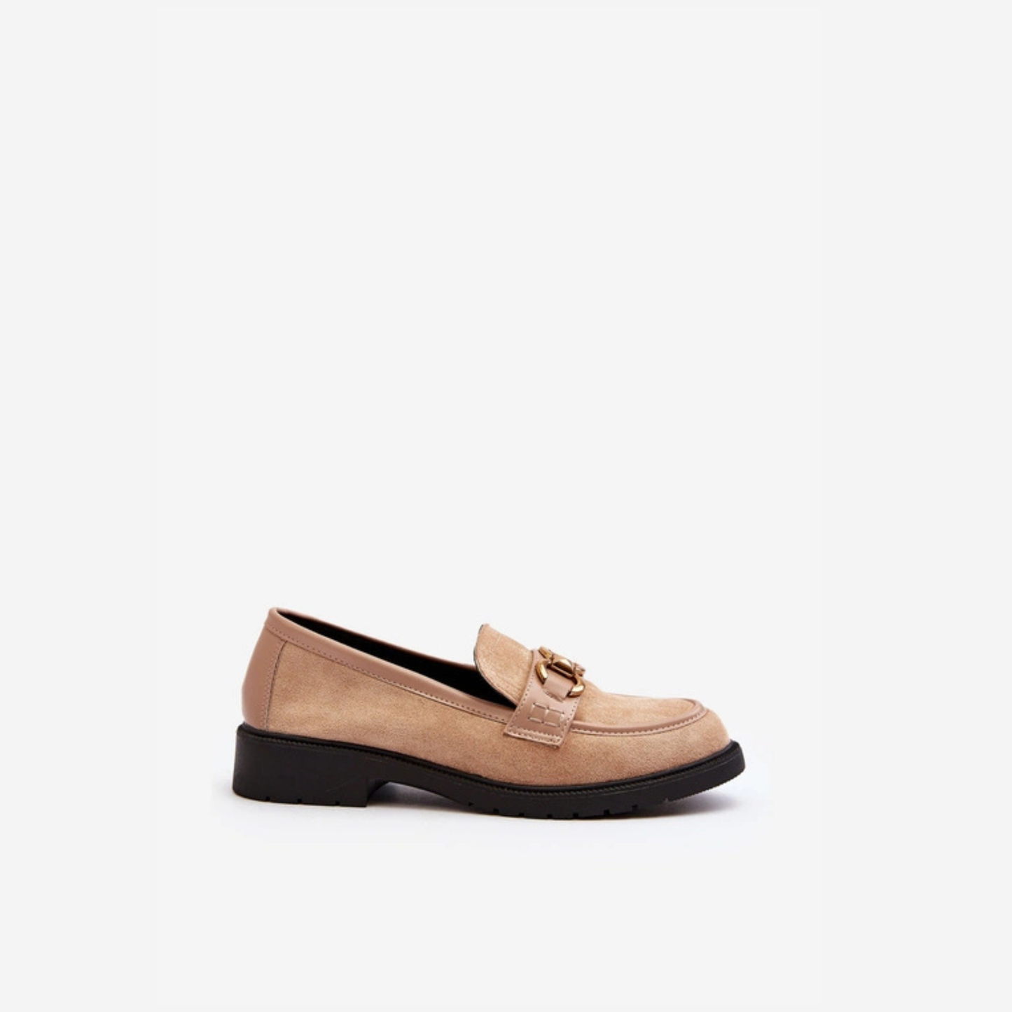 Loafers femmes –classique avec talon bas et boucle dorée