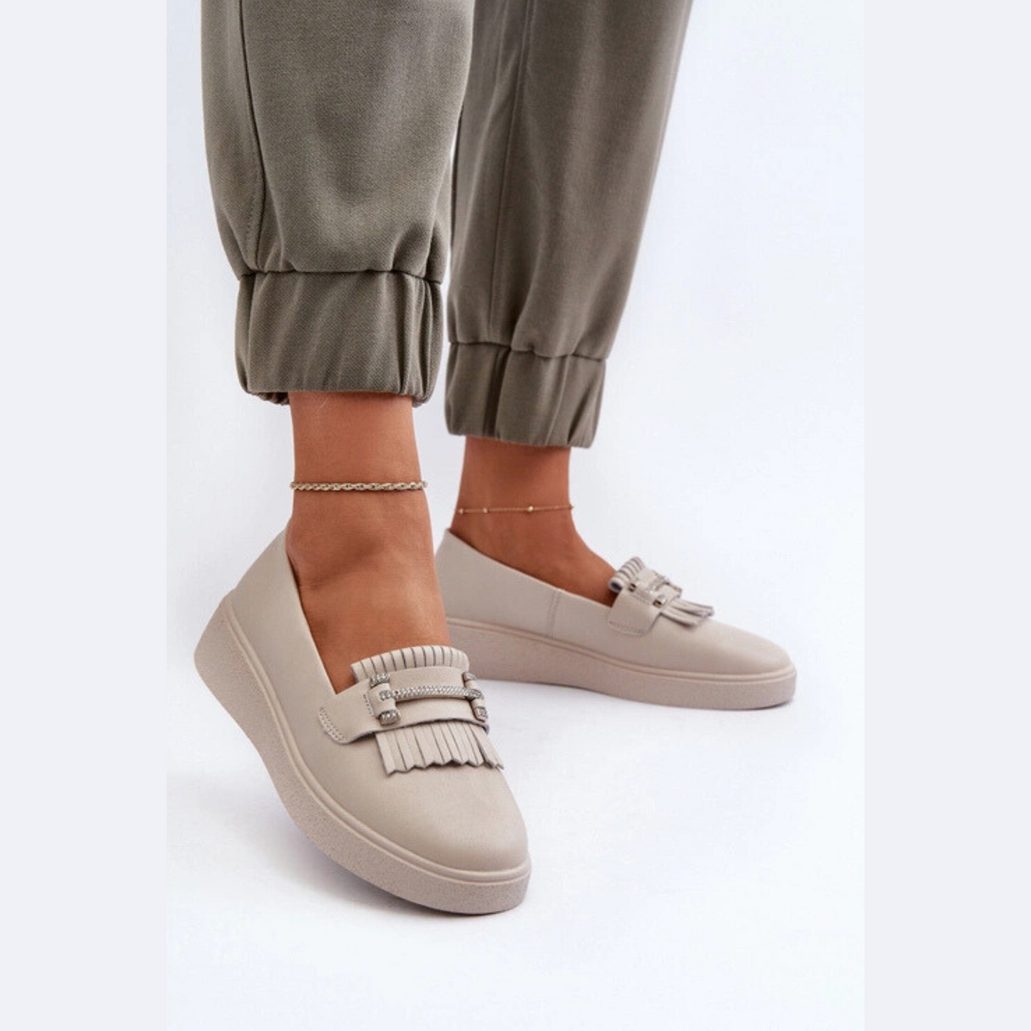 Loafer pampilles en cuir véritable pour femme