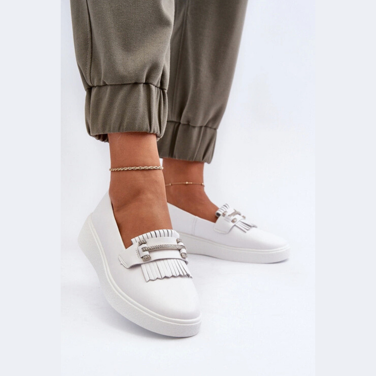 Loafer pampilles en cuir véritable pour femme