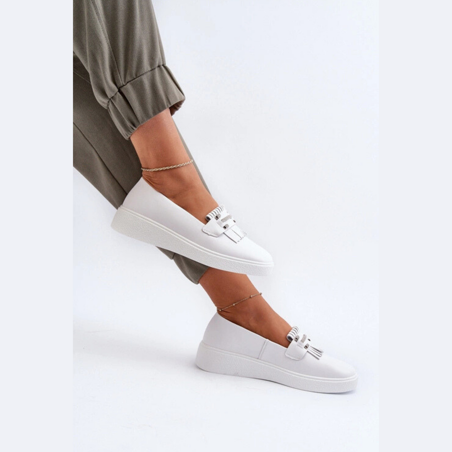 Loafer pampilles en cuir véritable pour femme