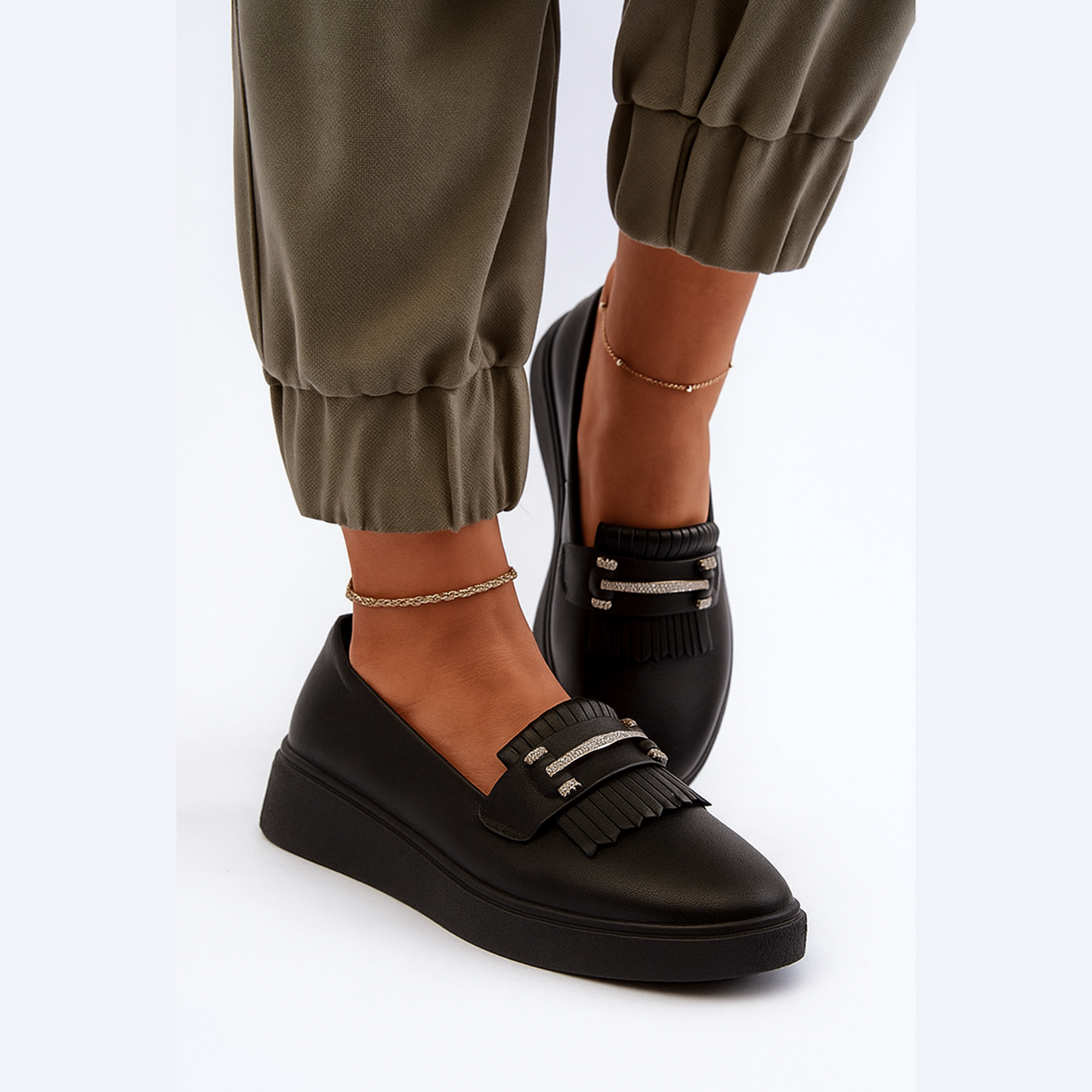 Loafer pampilles en cuir véritable pour femme