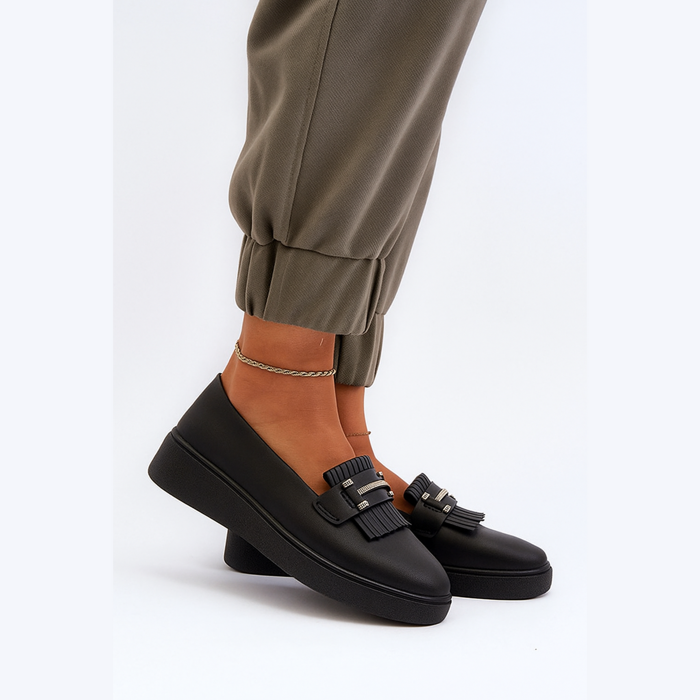 Loafer pampilles en cuir véritable pour femme