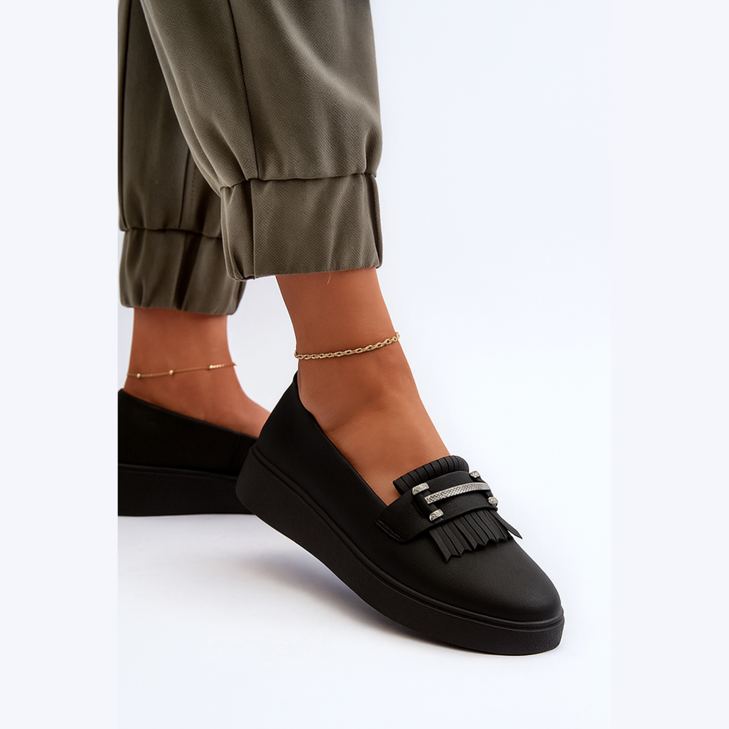 Loafer pampilles en cuir véritable pour femme