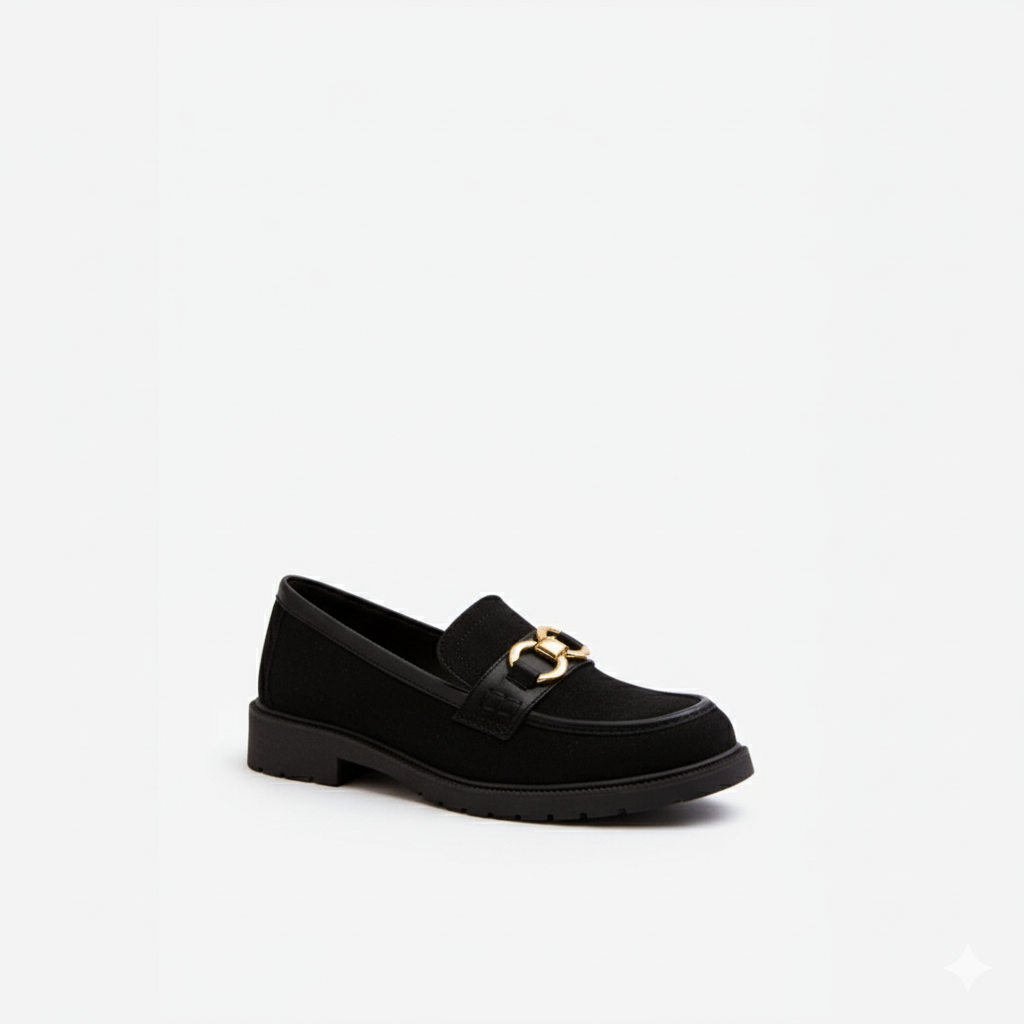 Loafers femmes –classique avec talon bas et boucle dorée