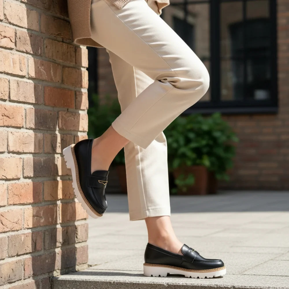 Loafers Chunky femmes cuir – épais Semelle de haute qualité