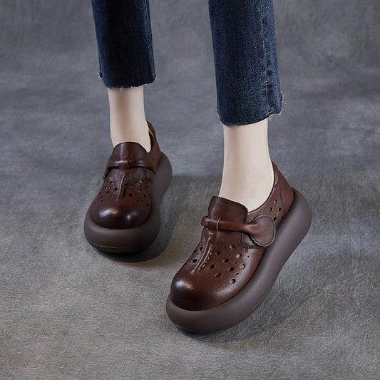 Chaussures Rétro à Plateforme en Cuir